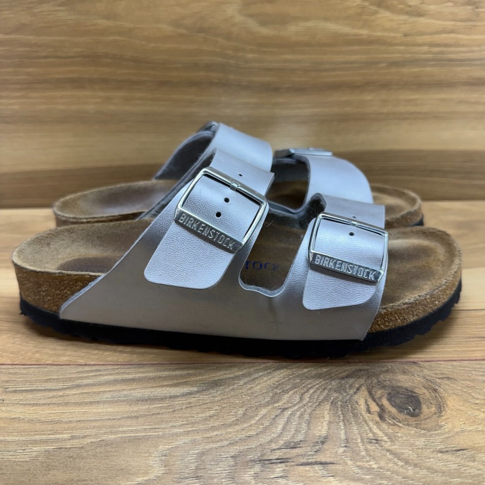 Birkenstock Arizona Soft Footbed Sandal Womens 6 N EU 37 Silver Birko Travel